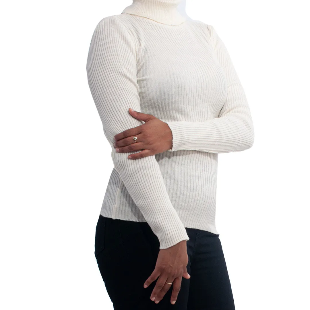 White Skinny Rib Poloneck sold by Fashion World