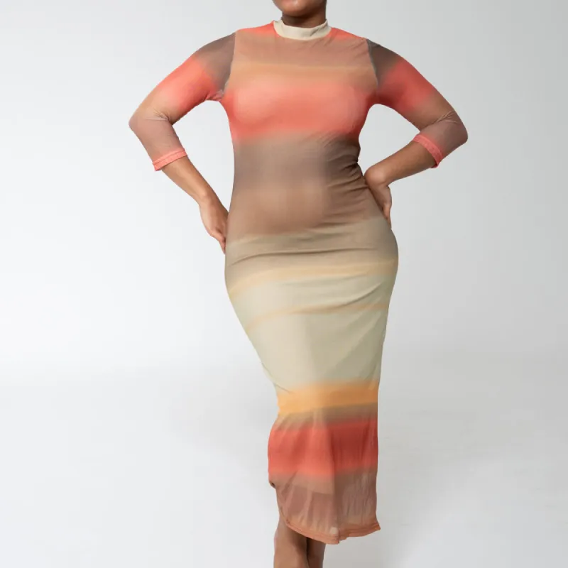 Border Print Mesh Dress sold by Fashion World