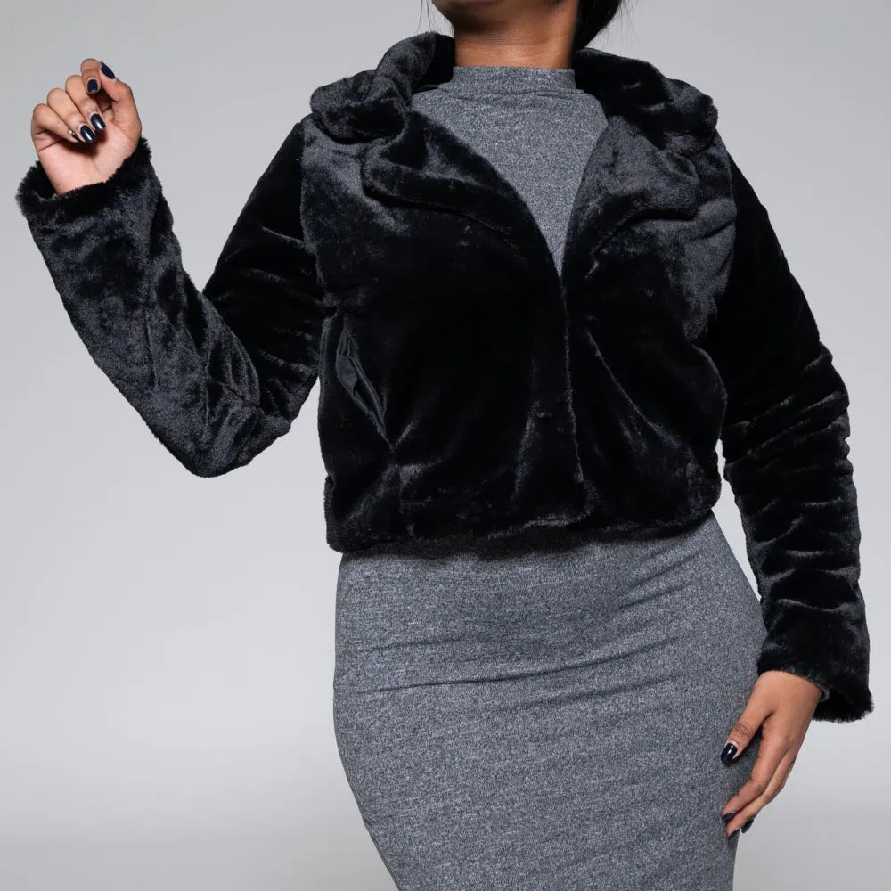 Long Sleeve Black Fur Crop Jacket sold by Fashion World product image thumbnail 5