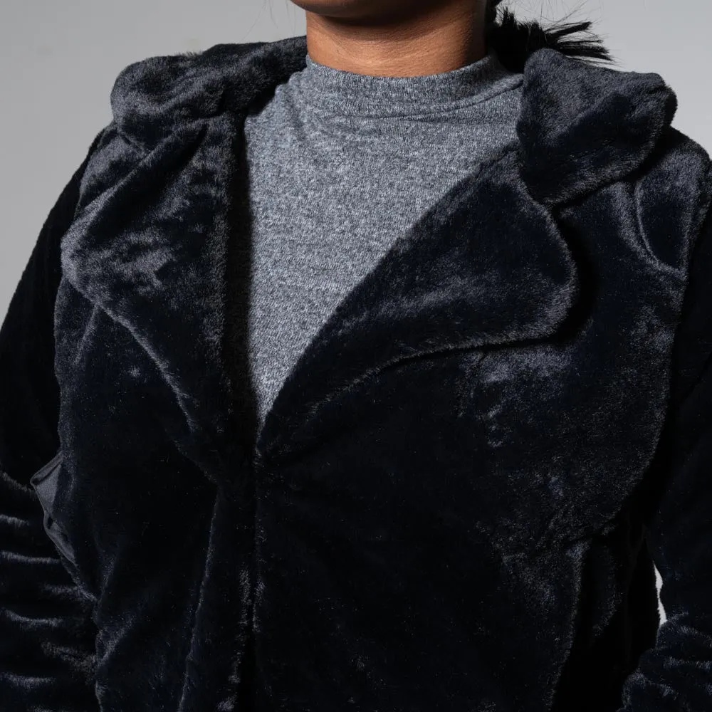 Long Sleeve Black Fur Crop Jacket sold by Fashion World product image thumbnail 3