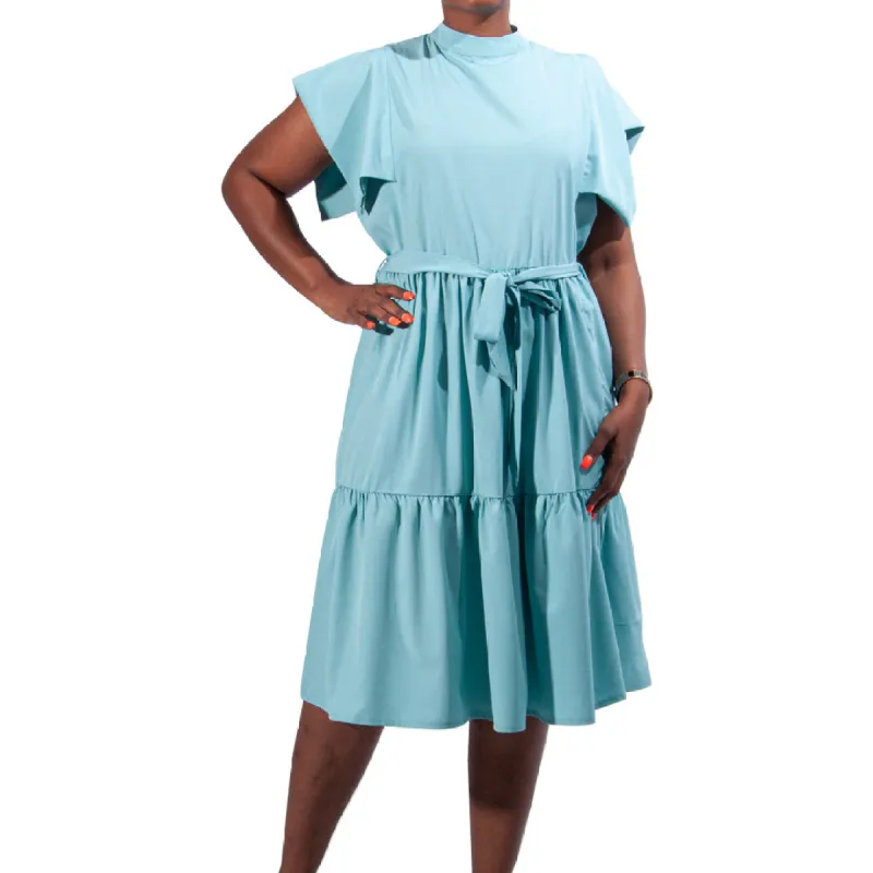 Plus Size Tie-Belt Tiered Dress sold by Fashion World