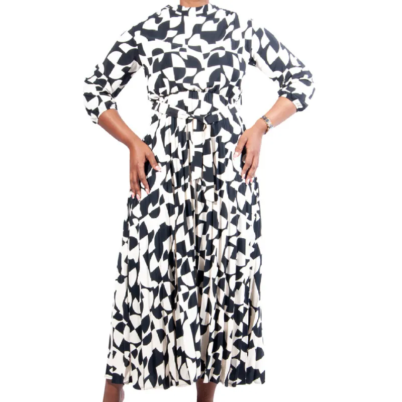 Printed Tie-Belt Pleated Dress sold by Fashion World