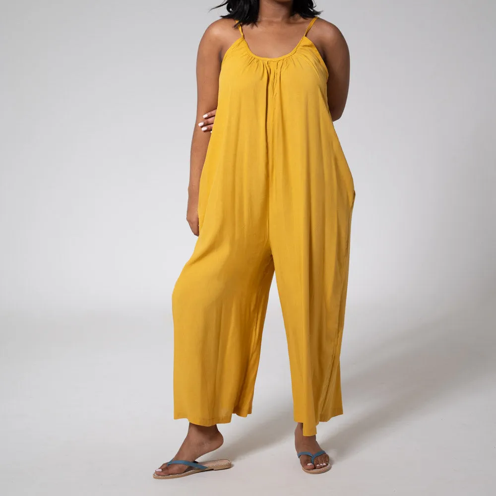 Mustard Strappy Viscose Jumpsuit sold by Fashion World