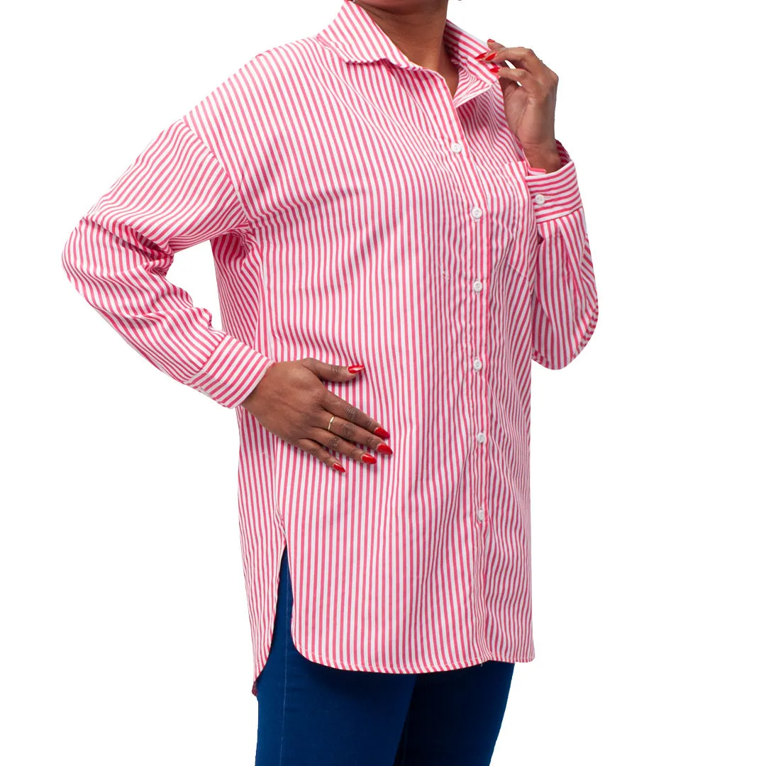 Cerise Striped Cotton Shirt sold by Fashion World