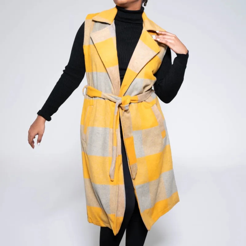 Sleeveless Melton Check Print Jacket sold by Fashion World