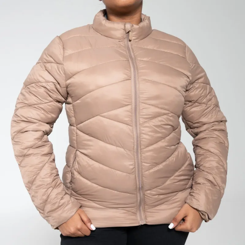 Ladies Taupe Puffer Jacket sold by Fashion World
