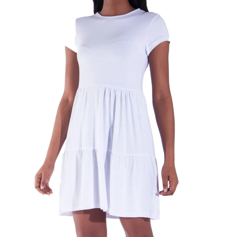 White Short Sleeve Trapeze Tiered Dress sold by Fashion World