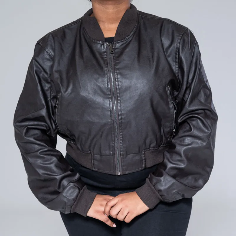Ladies Dark Brown Bomber Jacket sold by Fashion World