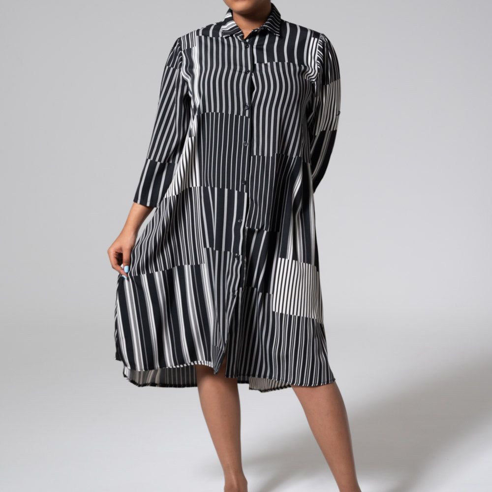 Black 3/4 Sleeve Printed Tunic sold by Fashion World