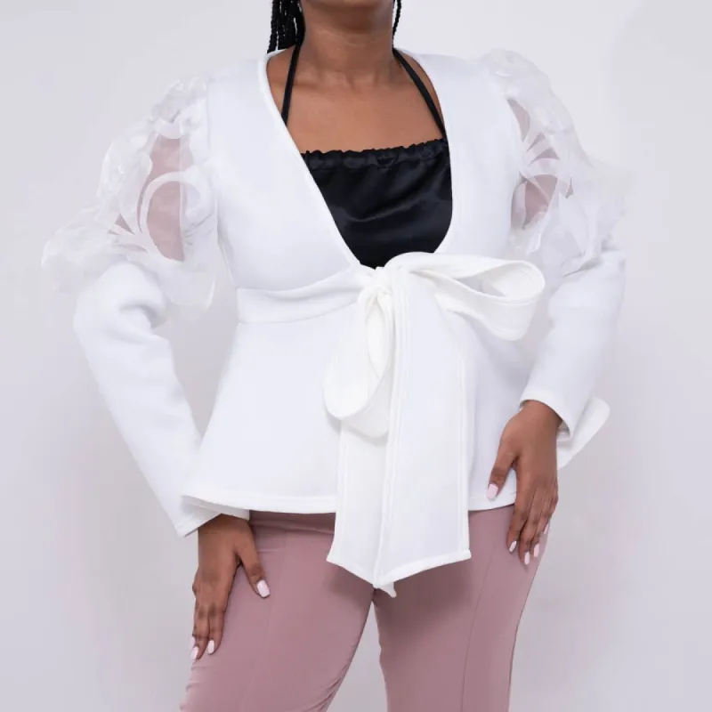 Mesh Contrast Ivory Scuba Blazer sold by Fashion World