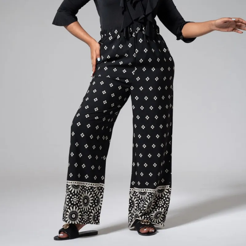 Border Print Soft Poly Pants sold by Fashion World