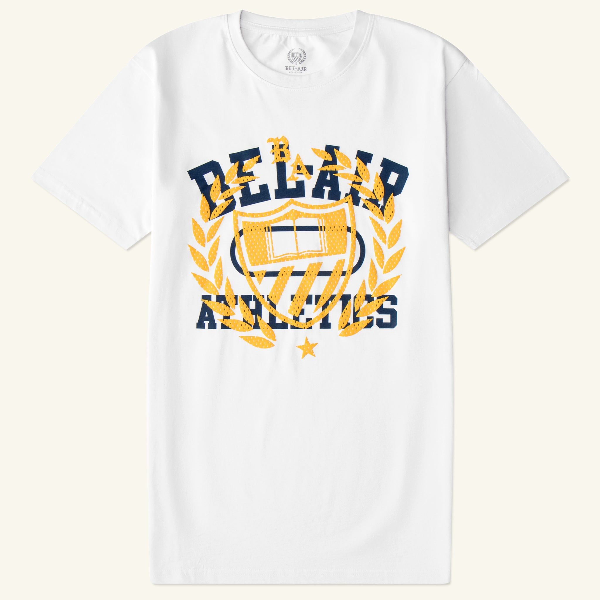 GYM CREST TEE, WHITE sold by Bel Air Athletics