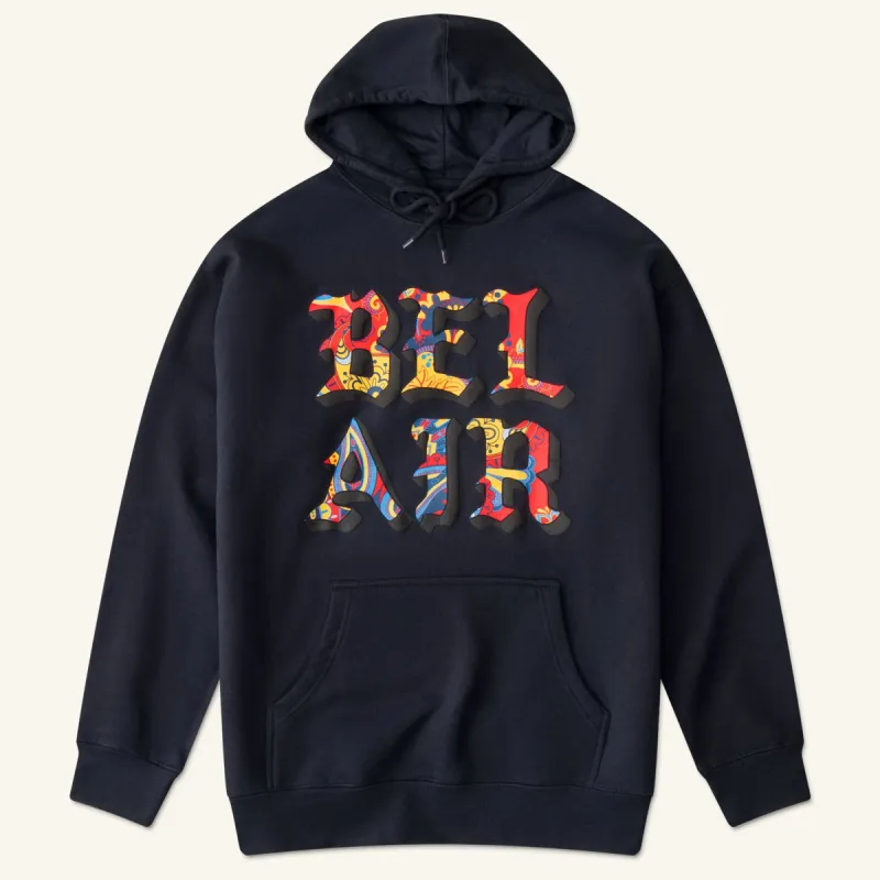 PAISLEY BLACKLETTER HOODIE, NAVY sold by Bel Air Athletics