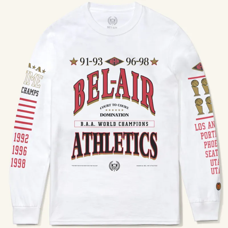 Six-Time Long-Sleeve Tee, White sold by Bel Air Athletics