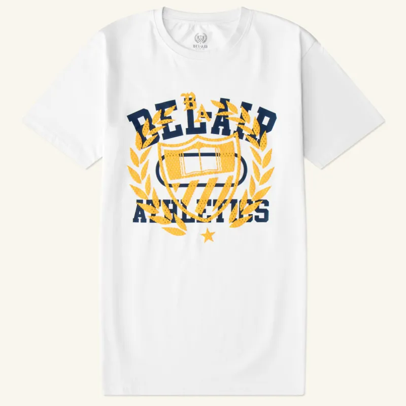 GYM CREST TEE, WHITE sold by Bel Air Athletics