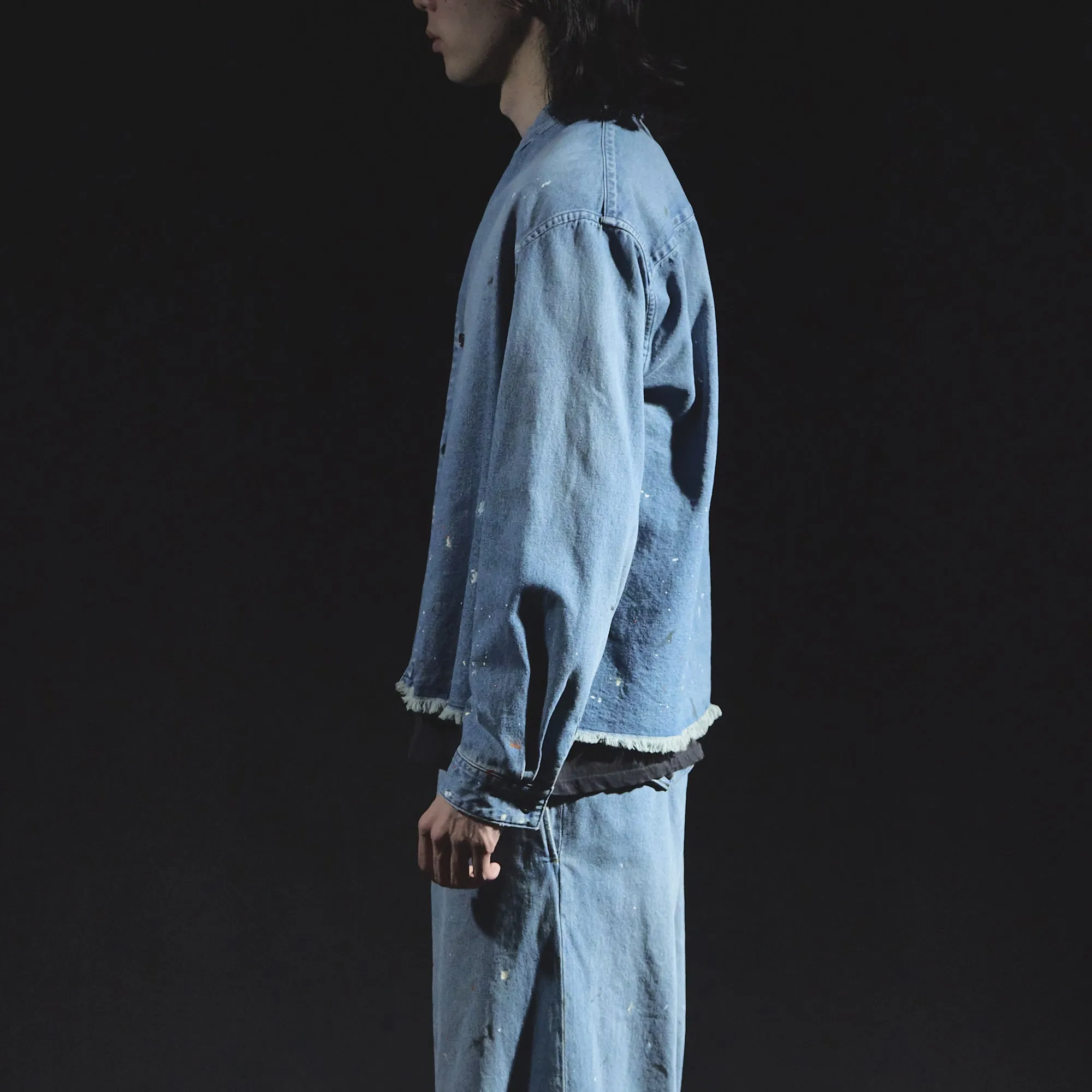 Denim Kimono Collar Cropped Jacket (Paint-Splattered) sold by Kuon product image thumbnail 2