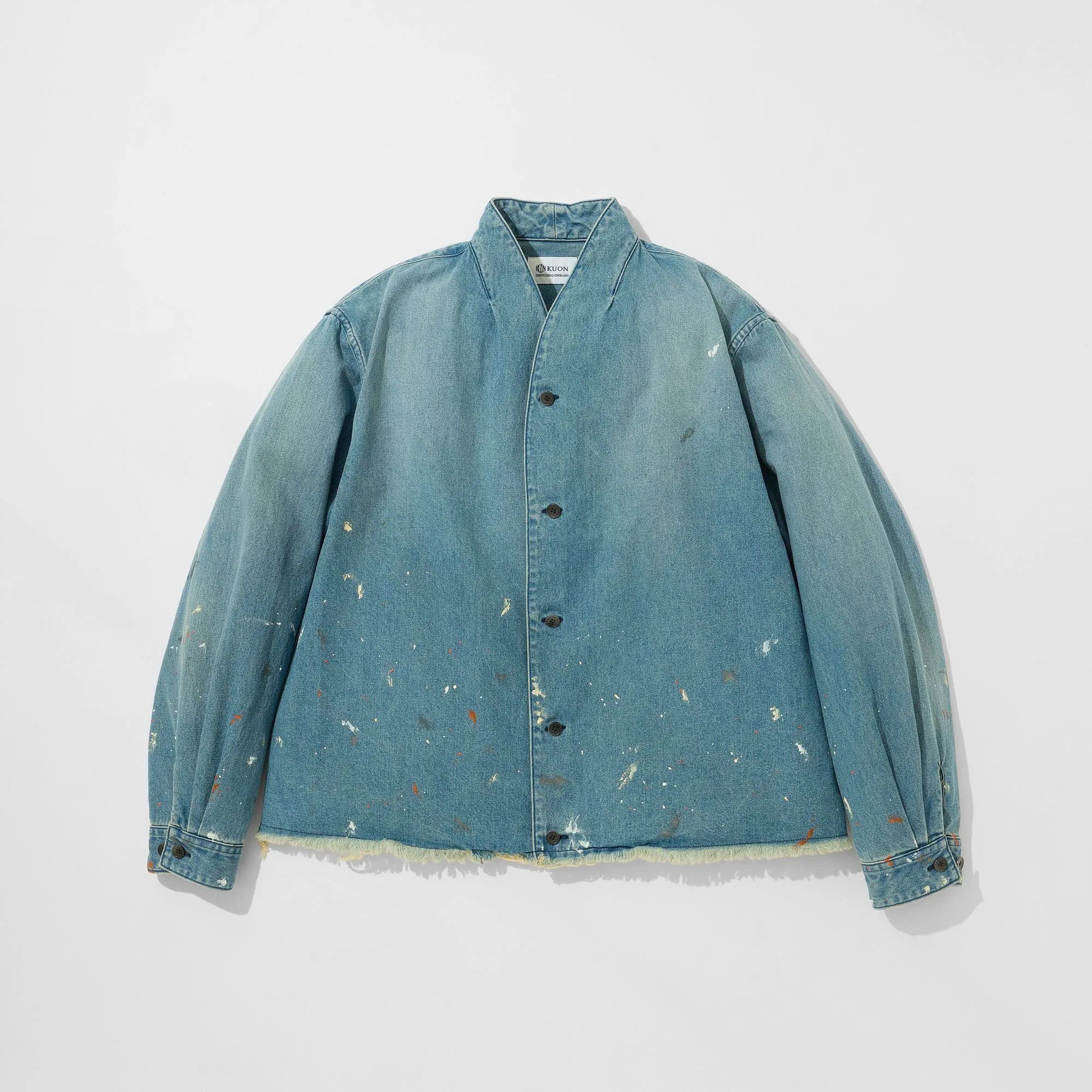 Denim Kimono Collar Cropped Jacket (Paint-Splattered) sold by Kuon product image thumbnail 4