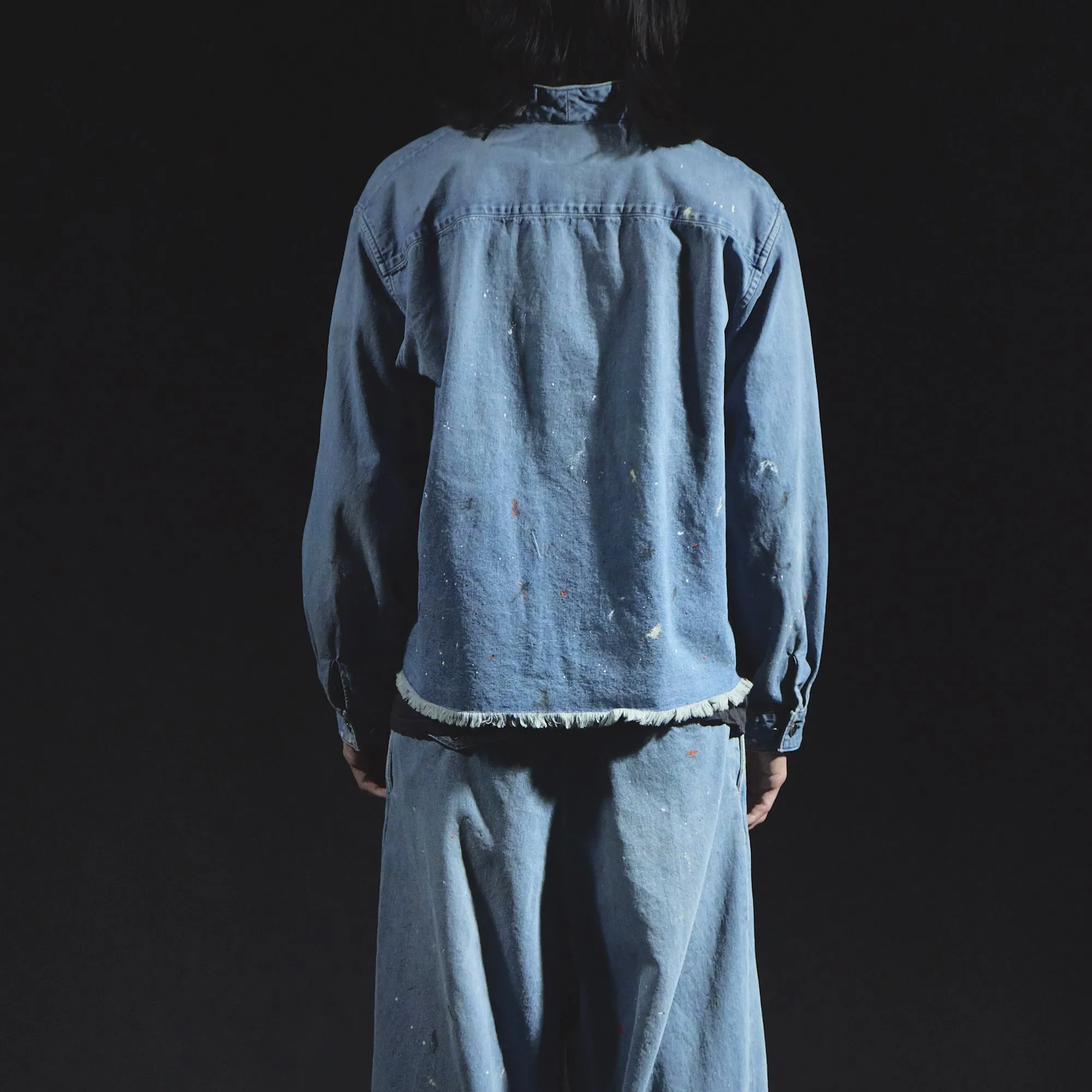 Denim Kimono Collar Cropped Jacket (Paint-Splattered) sold by Kuon product image thumbnail 3