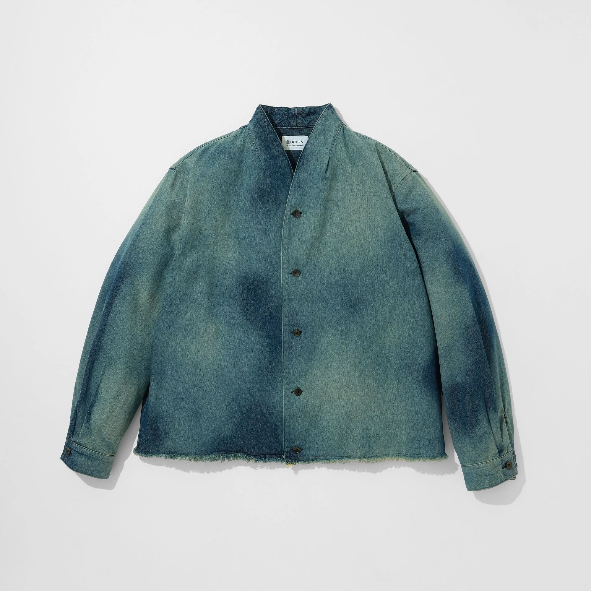 Denim Kimono Collar Cropped Jacket (Bleached) sold by Kuon