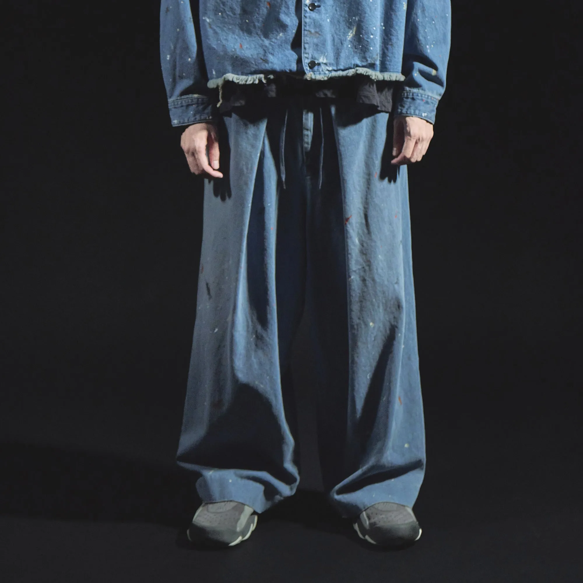 Denim Hakama Trousers (Paint-Splattered) sold by Kuon