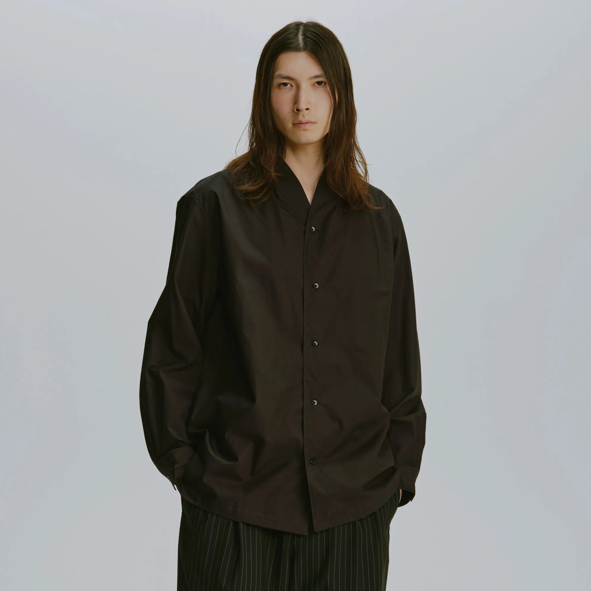 Cotton Poplin Kimono Collar Shirt sold by Kuon