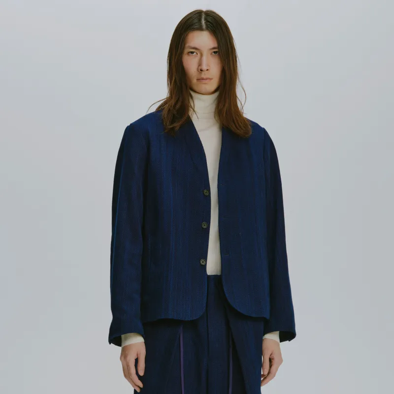 Aizome Sashiko Kimono Collar Blazer sold by Kuon