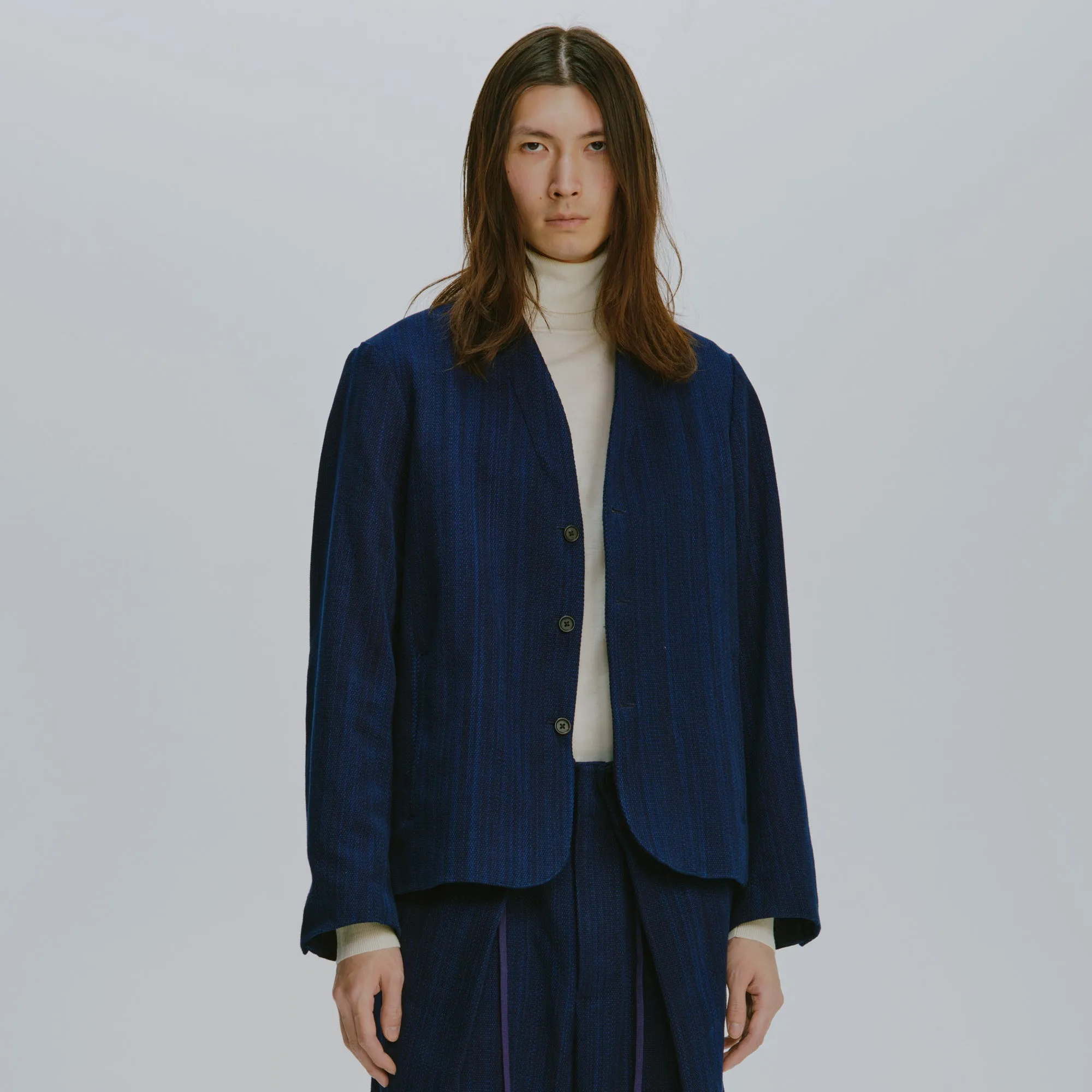 Aizome Sashiko Kimono Collar Blazer sold by Kuon