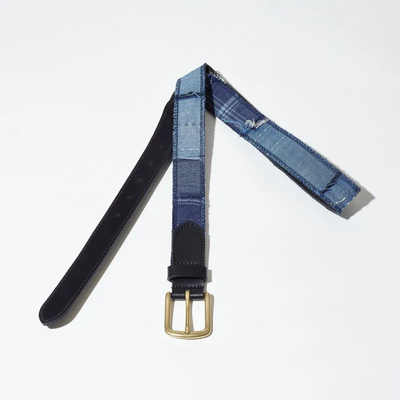 Leather Belt -UPCYCLED BORO TYPE02- sold by Kuon