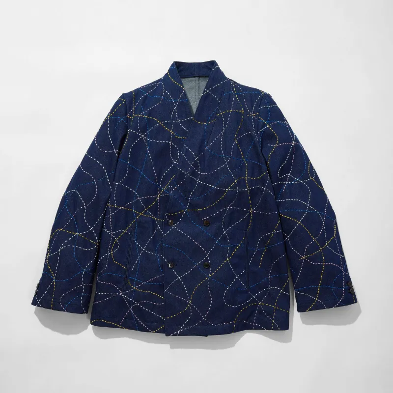Kimono Collar Sashiko Jacket -Denim- sold by Kuon