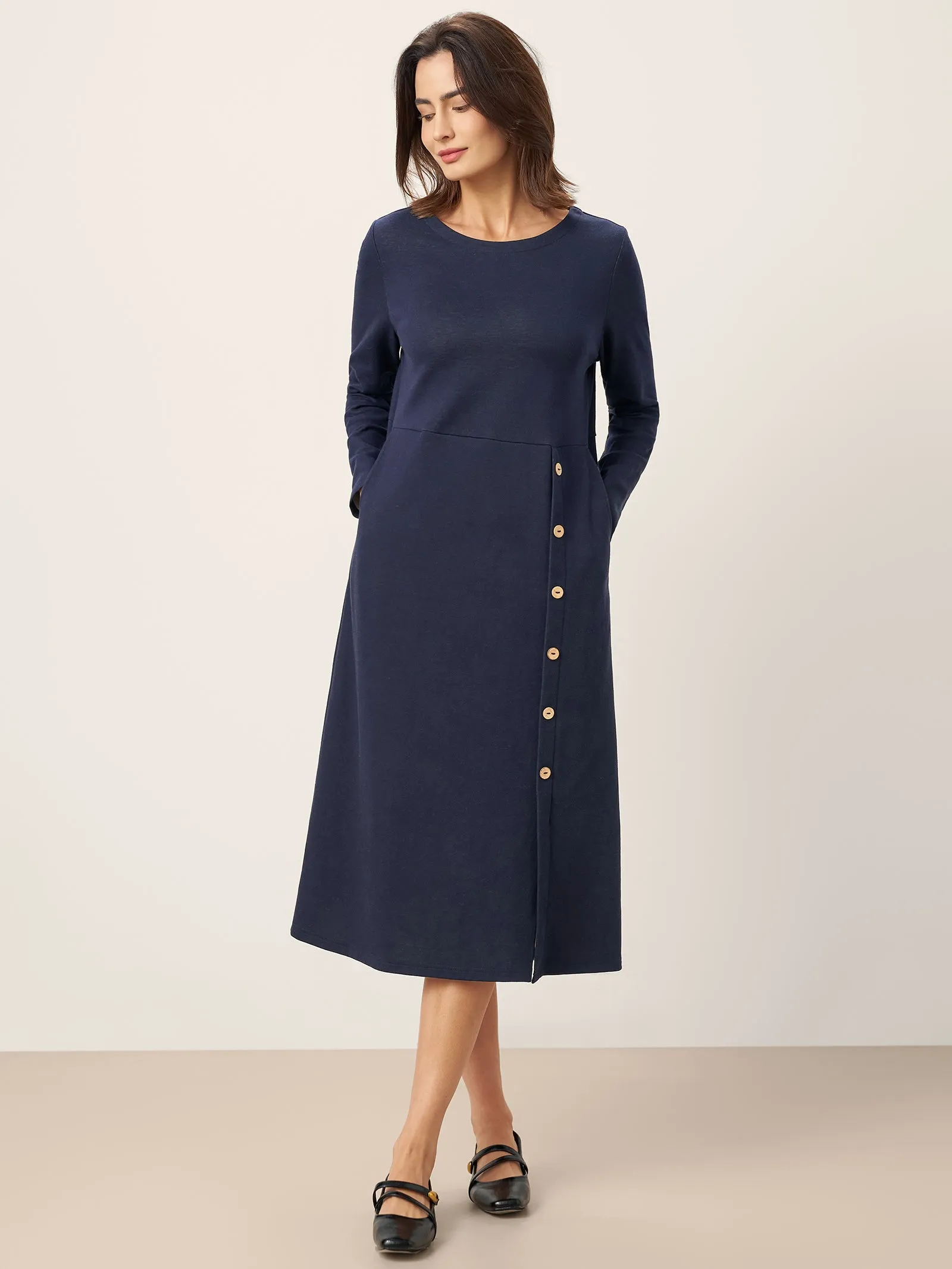Cotton Contrast Button Midi Dress ALMA sold by Lintico product image thumbnail 2
