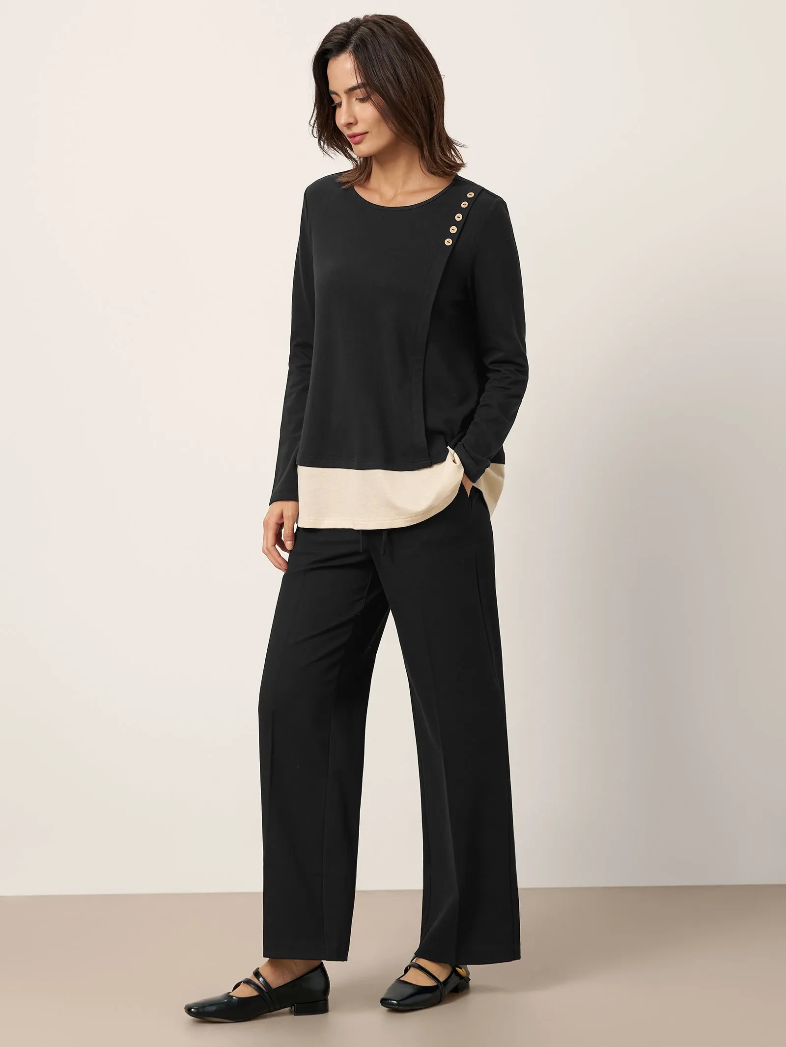 Cotton-Linen Contrast Panel Long Sleeve Top SILVIA sold by Lintico product image thumbnail 5