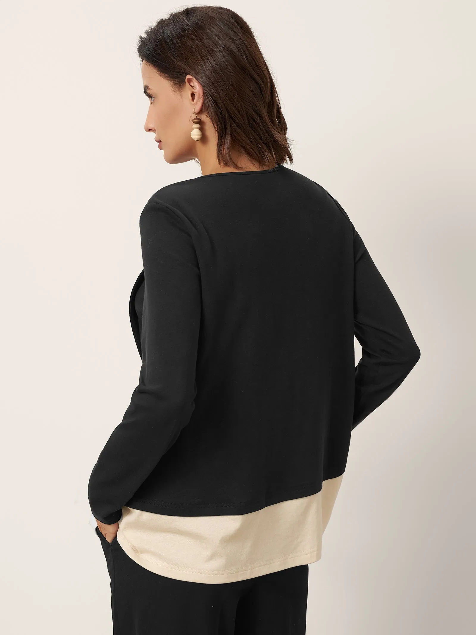 Cotton-Linen Contrast Panel Long Sleeve Top SILVIA sold by Lintico product image thumbnail 4