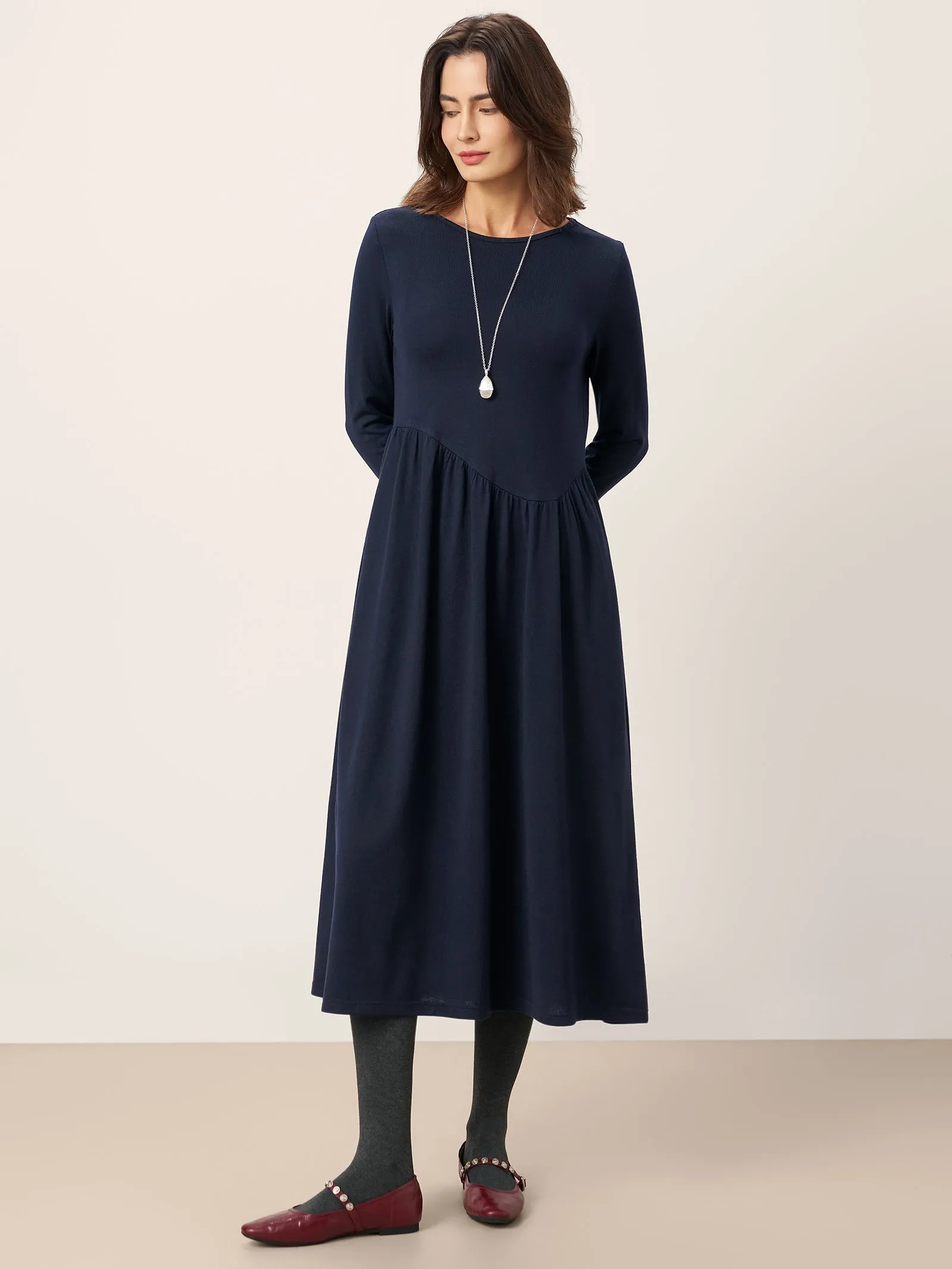 Wool Asymmetric Curved-Cut Maxi Dress CALLIE sold by Lintico product image thumbnail 2