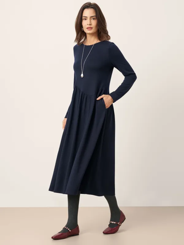 Wool Asymmetric Curved-Cut Maxi Dress CALLIE sold by Lintico