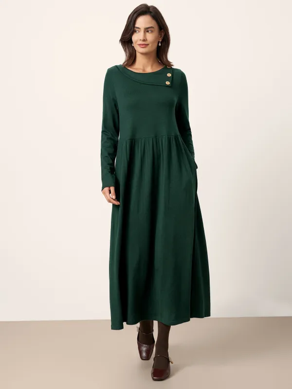 Wool Layered Neck Pleated Maxi Dress BILLIE sold by Lintico