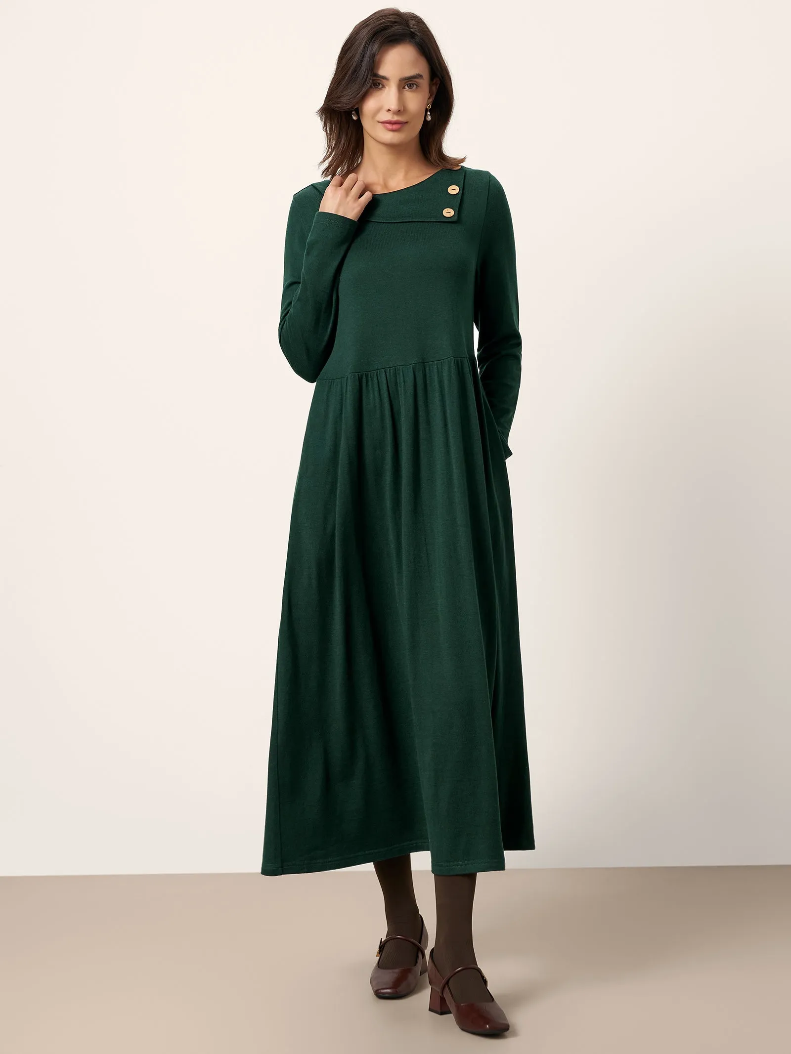 Wool Layered Neck Pleated Maxi Dress BILLIE sold by Lintico product image thumbnail 2