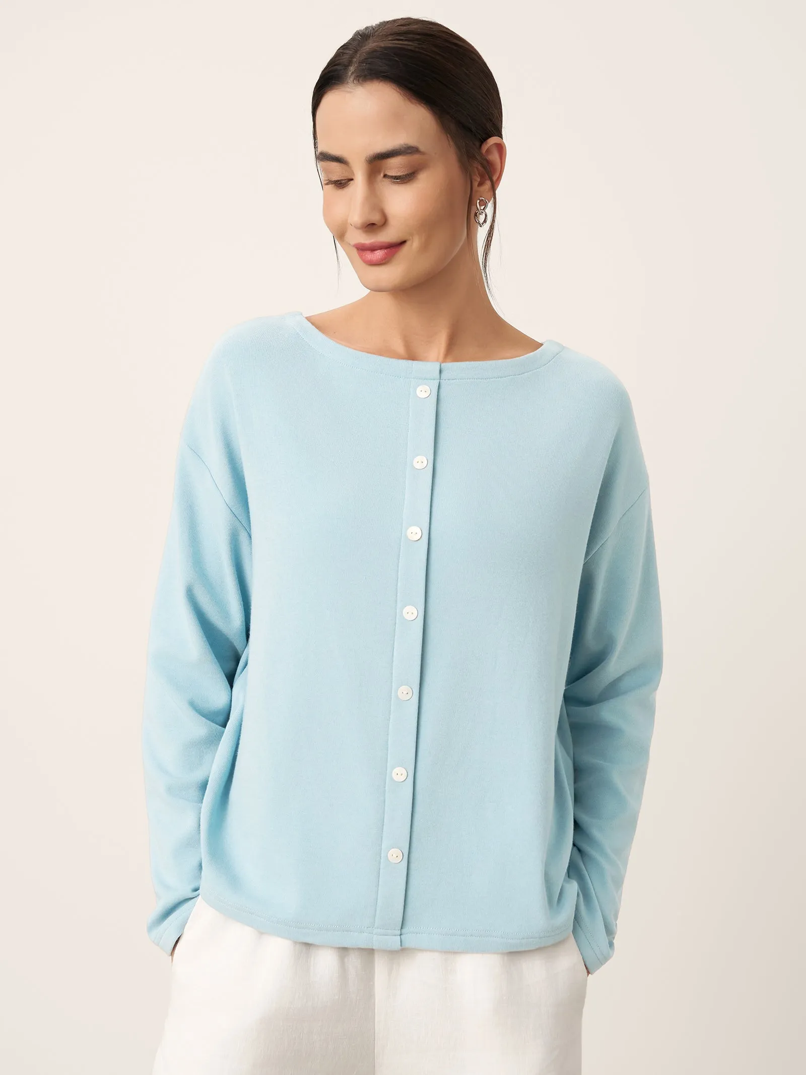 Boat Neck Button Back Long Sleeve Top AIRA sold by Lintico product image thumbnail 5