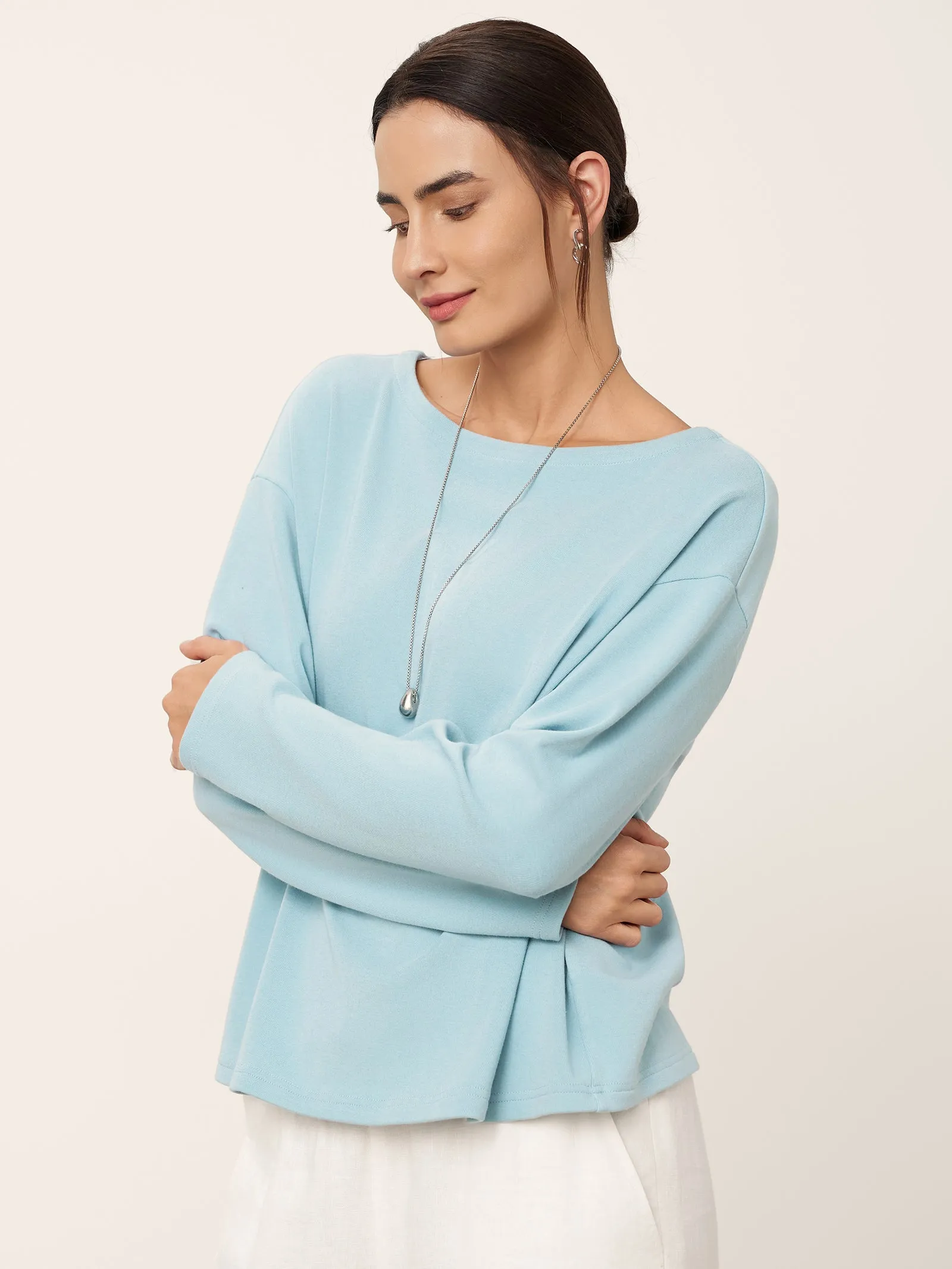 Boat Neck Button Back Long Sleeve Top AIRA sold by Lintico product image thumbnail 4