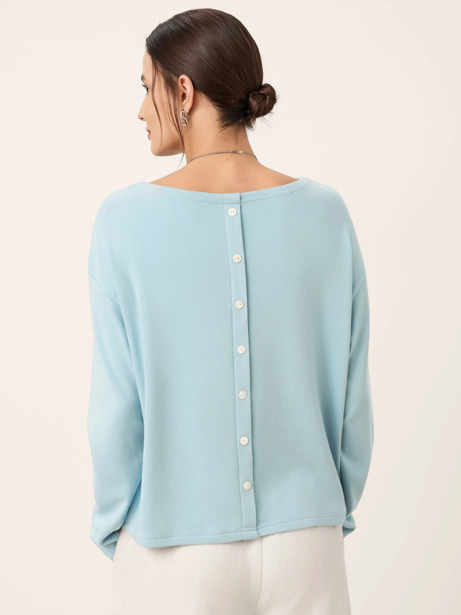 Boat Neck Button Back Long Sleeve Top AIRA sold by Lintico product image thumbnail 2