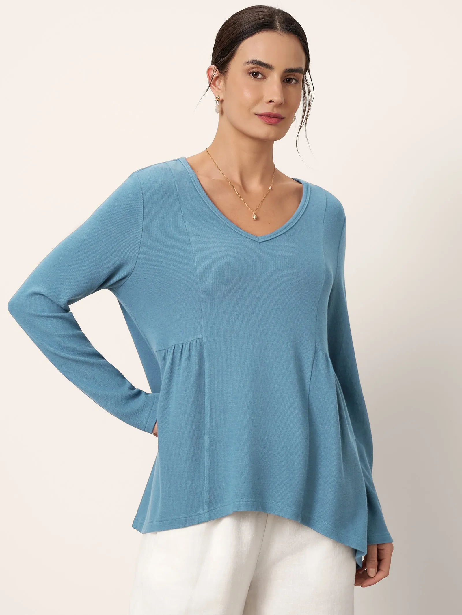 Wool-Blend Sweetheart Pleated Long Sleeve Top AMBER sold by Lintico product image thumbnail 2