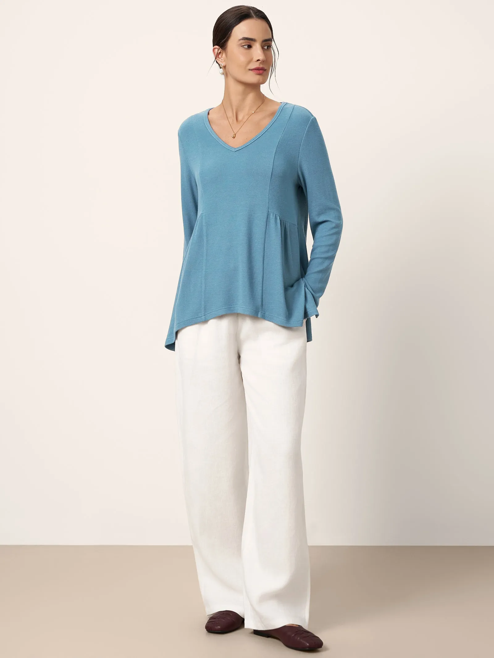 Wool-Blend Sweetheart Pleated Long Sleeve Top AMBER sold by Lintico product image thumbnail 5