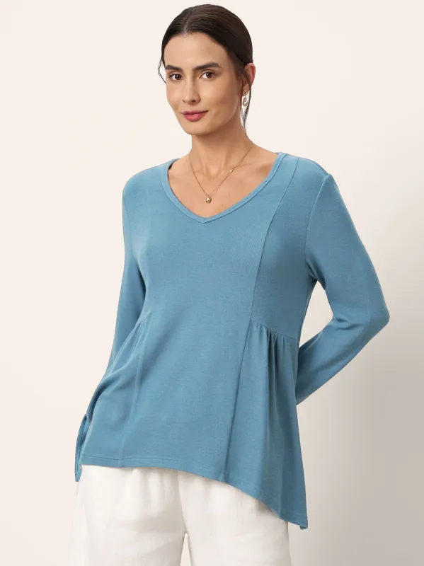 Wool-Blend Sweetheart Pleated Long Sleeve Top AMBER sold by Lintico