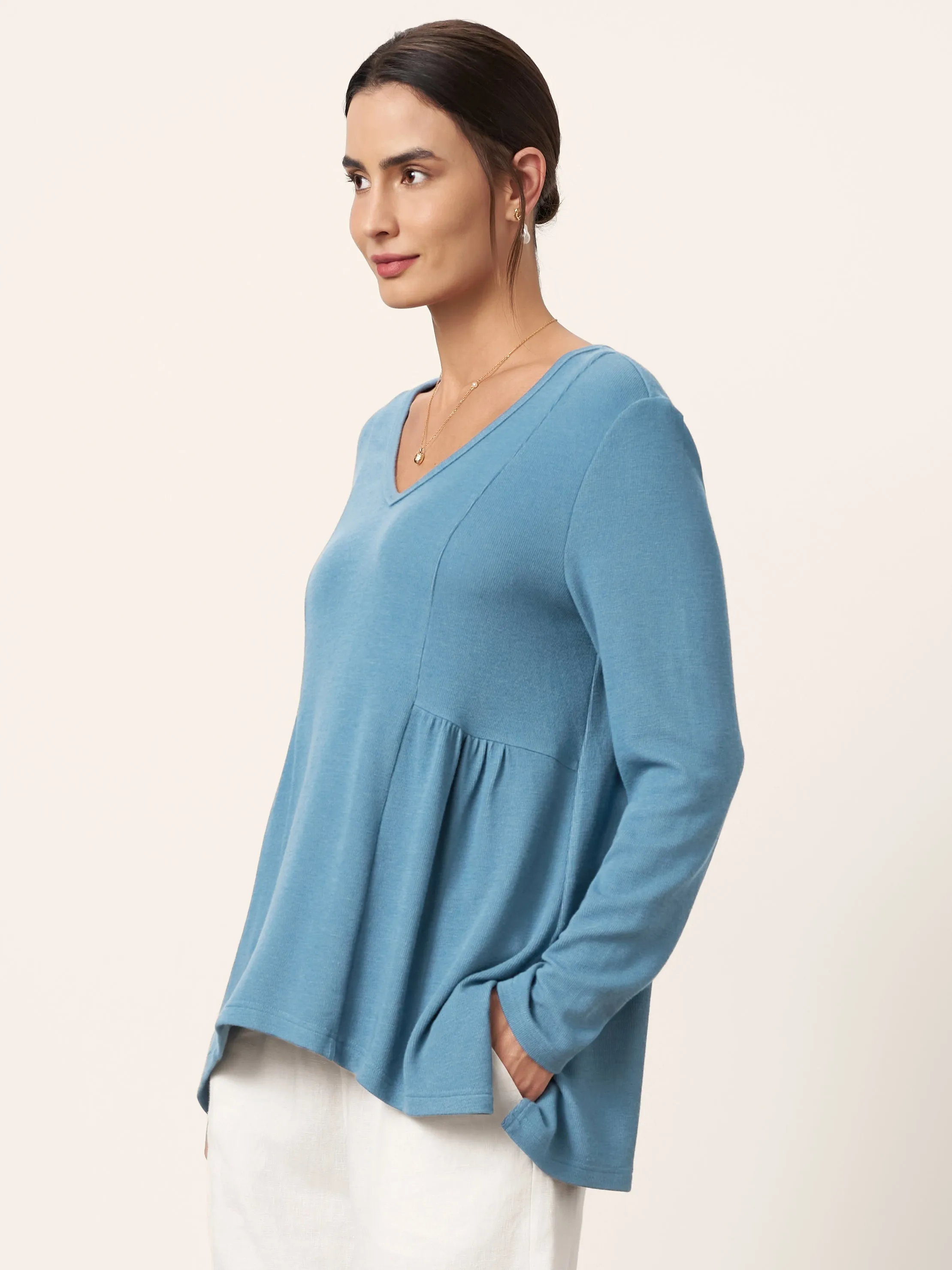 Wool-Blend Sweetheart Pleated Long Sleeve Top AMBER sold by Lintico product image thumbnail 3