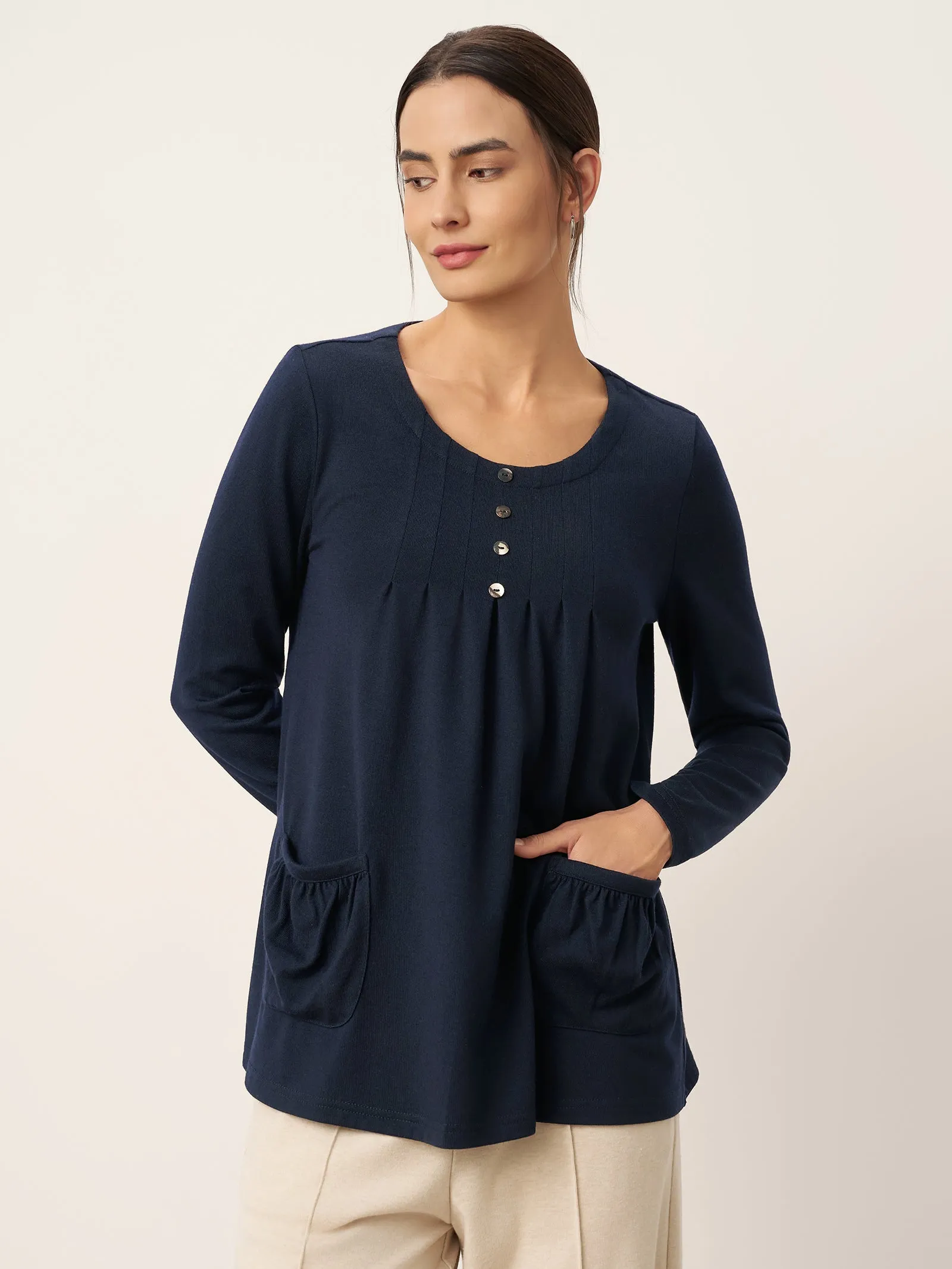Wool Pleated Front Long Sleeve Top IVA sold by Lintico product image thumbnail 3