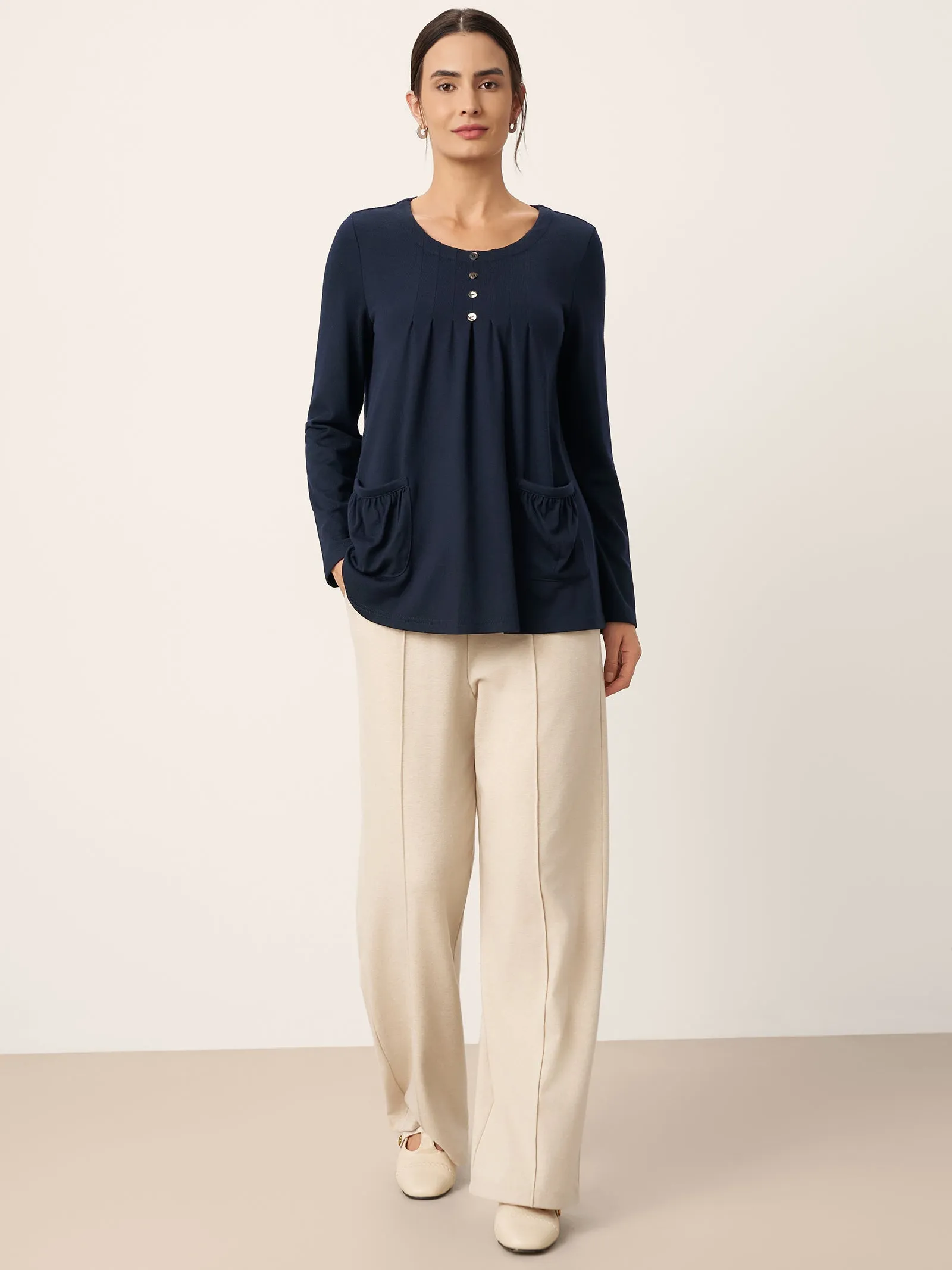 Wool Pleated Front Long Sleeve Top IVA sold by Lintico product image thumbnail 5