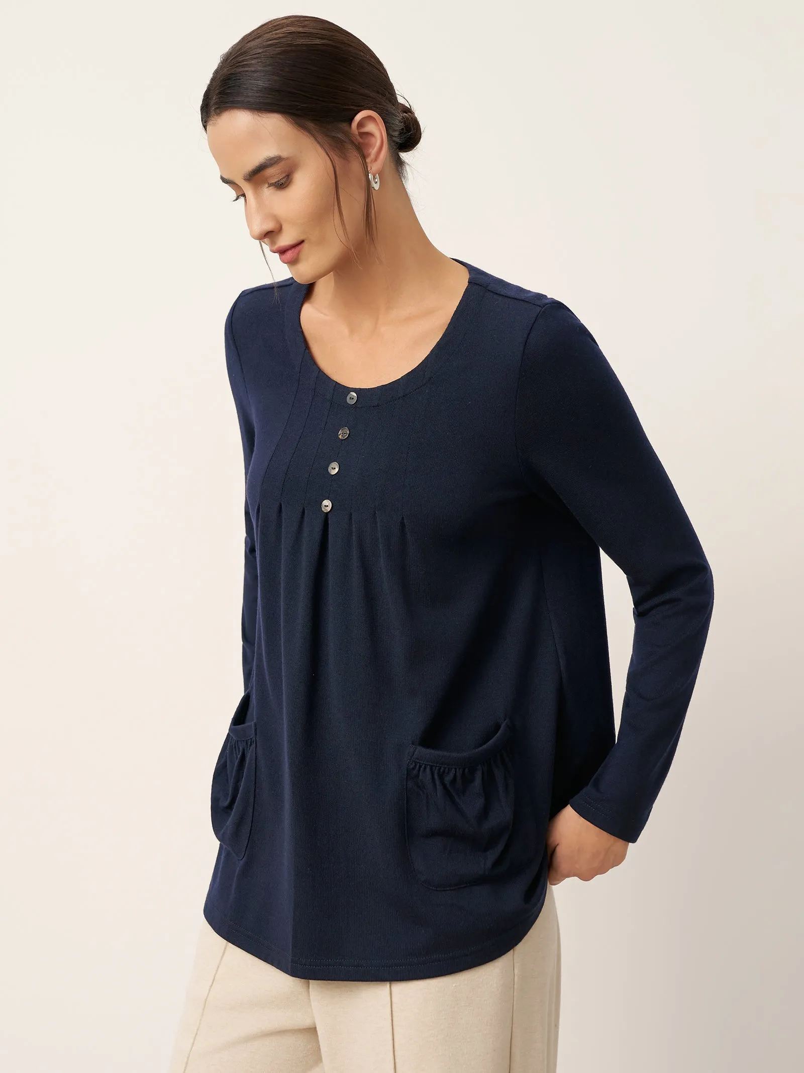 Wool Pleated Front Long Sleeve Top IVA sold by Lintico product image thumbnail 2