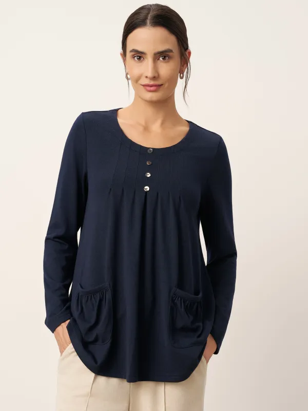 Wool Pleated Front Long Sleeve Top IVA sold by Lintico