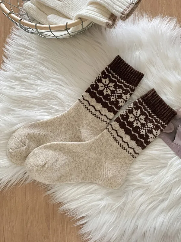 Wool Fair Isle Ethnic Jacquard Thick Slouch Mid-Calf Socks sold by Lintico