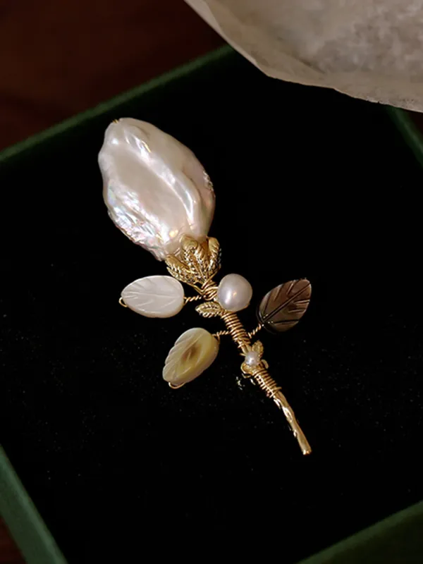 Freshwater Pearl Tulip Leaf Brooch sold by Lintico