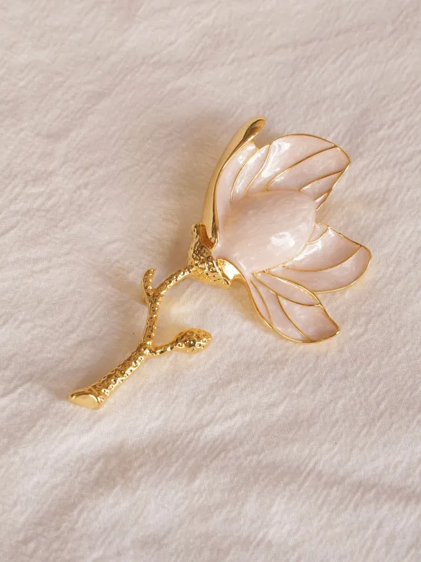 Enamel & Alloy Camellia Carved Brooch sold by Lintico